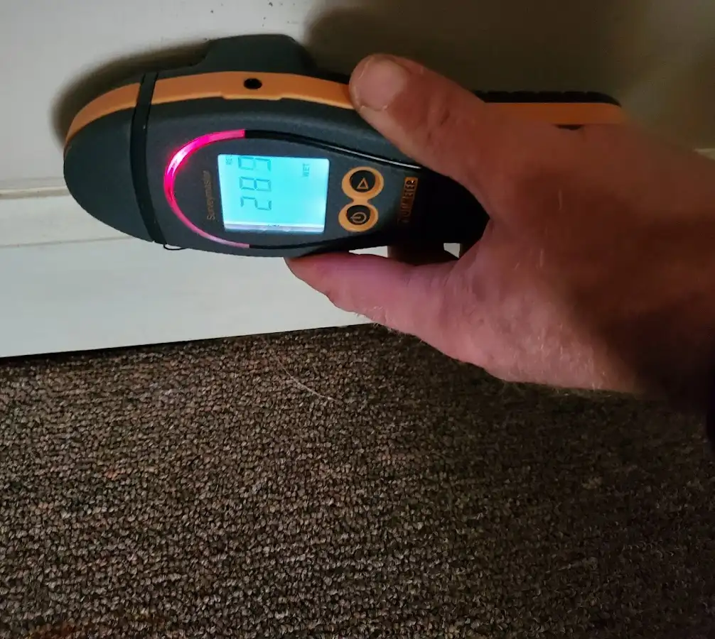 Moisture detection at baseboard during Burst Pipe Cleanup in Sappington